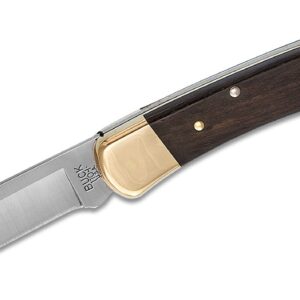 Buck 110 Folding Hunter 3.75" Blade, Ebony Wood Handles, Leather Sheath